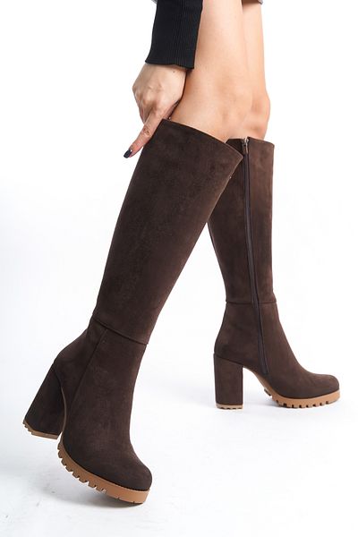 ÜNAL ÖZER Unal Özer Brown Suede Γυναικείες Ημερήσιες Μπότες Un001-0118