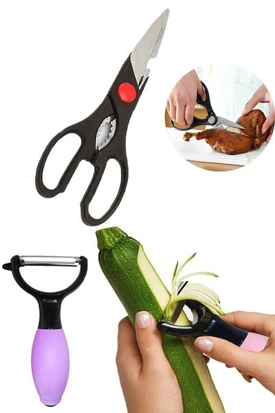 safestore Stainless Steel Meat - Chicken Pastry Chopping Kitchen Scissors and Peeler Chubby Handle Fruit Vegetable Peeler