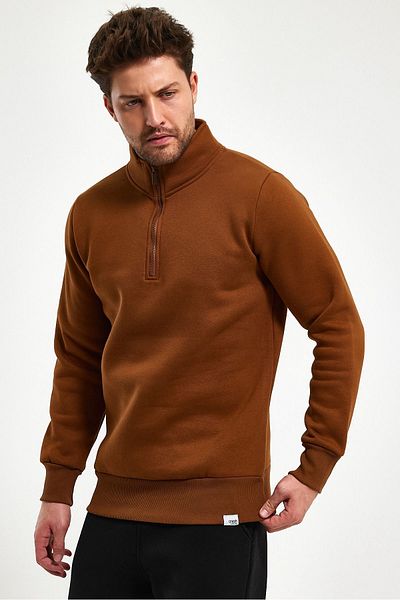 KUN SPORTSWEAR VERTICAL COLLAR HALF ZIPPERED SWEAT FIT [DARK CUT] CUT 3 YARN COMBED THICK FABRIC