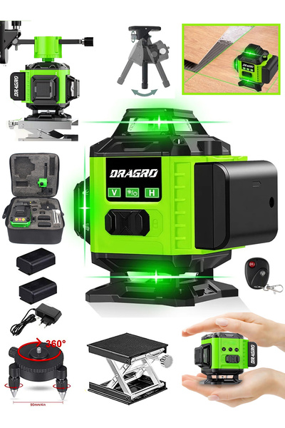 Dragro Alman 128 Vf 12 Köşe Otomatik Hizalama Lazer Metre 360 Derece Yatay Di...