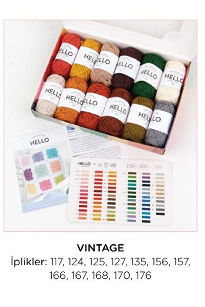 BALIM ÖRGÜ EVİ Hello Kutulu 12'li Iplik Seti - Vıntage Punch-amigurumi- Tıg I...