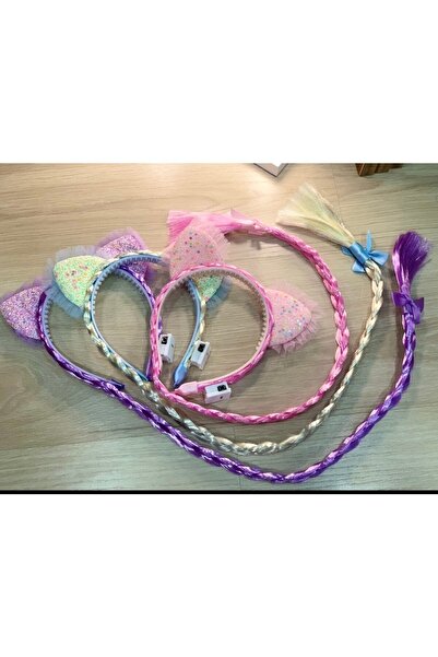 Meyra Accessories 2 Adet Sevimli Elsalı Kız Çocuk Örgülü Işıklı Saç Taçı Mor ...