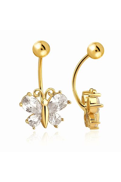 Heppii 316 L Surgical Steel Butterfly Belly Piercing Gold Color