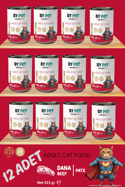 BYPET Yetişkin Kediler İçin Dana Etli Konserve Yaş Mama 415 gr x 12 Adet