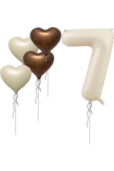 party mix Cream Number Balloon Set Beige Number Balloon Set Cream Heart Balloon