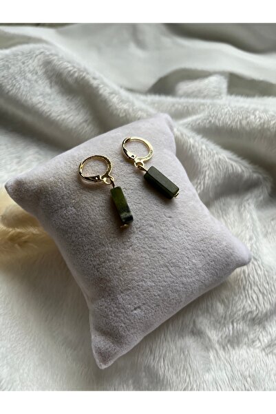 PelvedDesign Yeşim Taşı Doğal Taş Altın Kaplama Küpe