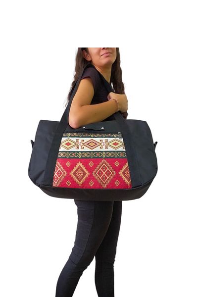 SYM SARAÇ Black Sports Waterproof Rug Pattern Travel Bag with Handle Strap