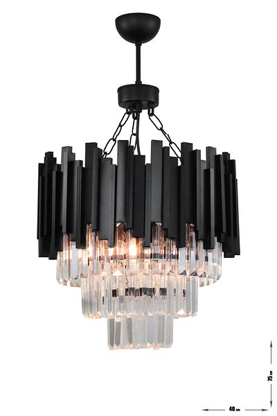 Avizemoda Sima 40 Cm Luxury Crystal Glass Stone Chandelier - (Black Color)