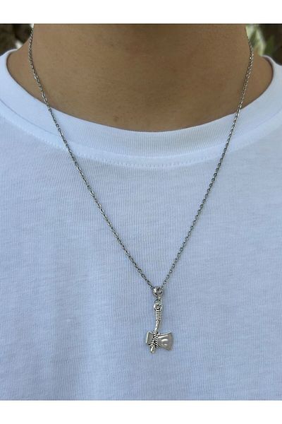 Piercing Market Steel & Silver Men's Silver Color Axe Figured Necklace