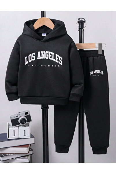 ALİKA Copii Fete/Băieți Set de trening negru Los Angeles de sus și de jos