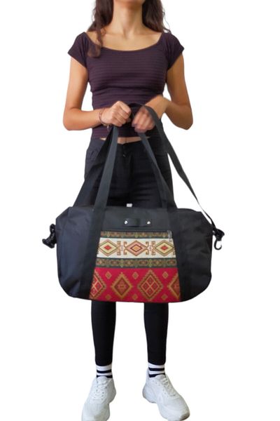 SYM SARAÇ Black Sports Waterproof Rug Pattern Travel Bag with Handle Strap