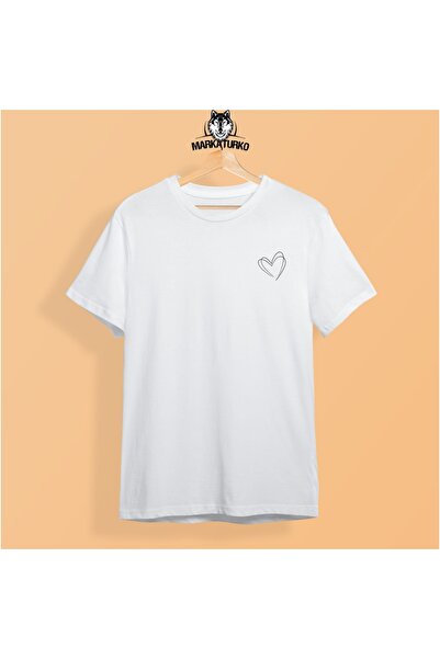 MarkaTurko Мінімальний принт у вигляді серця на білому унісекс-футболці з бавовняного трикотажу, спеціальний дизайн 2405-b147