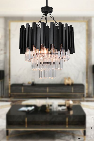 Avizemoda Sima 40 Cm Luxury Crystal Glass Stone Chandelier - (Black Color)