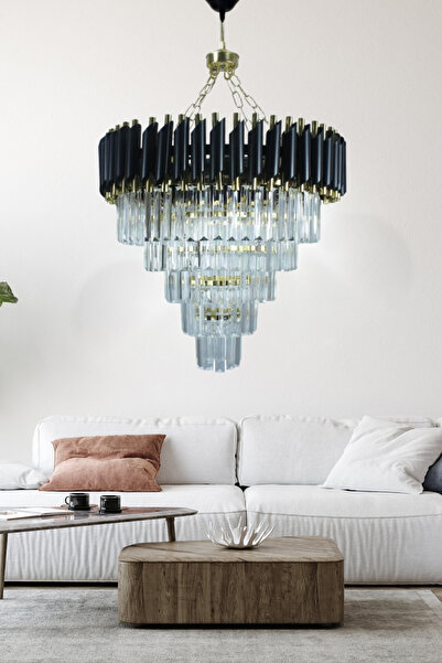 Birsen Aydınlatma Riva Gold 55x55 Cm'Lik Kristal Taşlı Gold Lüks Avize - Yata...