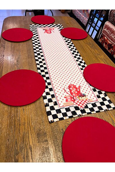 TUĞÇE DEMİR HOME DESIGN PUANTİYE ÇAYDANLIK DAMA DESEN RUNNER SUPLA TAKIM