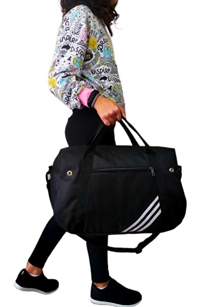 SYM SARAÇ Geantă neagră mare pentru sport și călătorie cu trei dungi