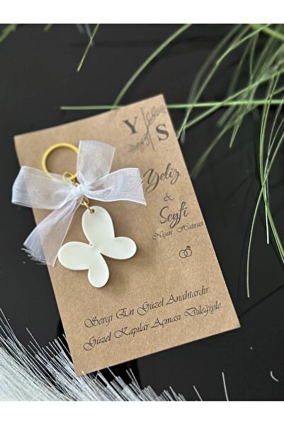 Masalsı Concept 25 Adet Kartlı Kelebek Anahtarlık Düğün,kına,söz,nişan Hediye...