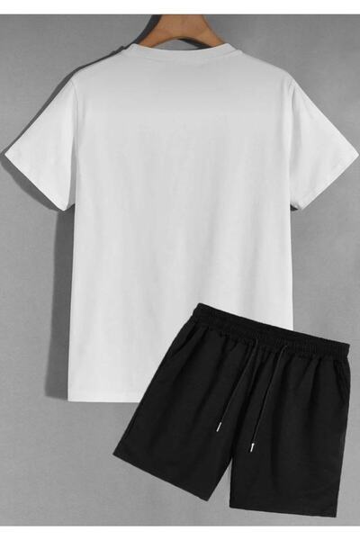 Revasser شورت أسود للجنسين تي شيرت أبيض كبير الحجم مع شورت سفلي علوي بدلة مزد...