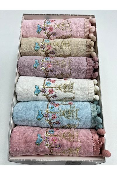 AYHANHOME Комплект кухненски кърпи с кадифена решетка, бродиран помпон от 6 части, 30x50
