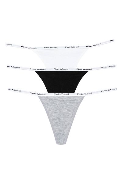pink mood Thin Band Rubber Cotton Sexy t Thong 3' Pack