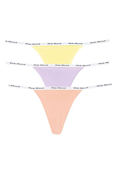 pink mood Thin Band Rubber Cotton Sexy t Thong 3' Pack