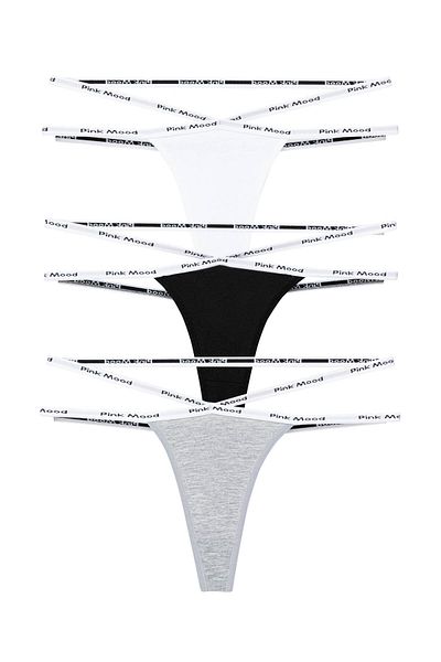 pink mood Double Rope Detailed Cotton Sexy Sports Thong 3 Pack