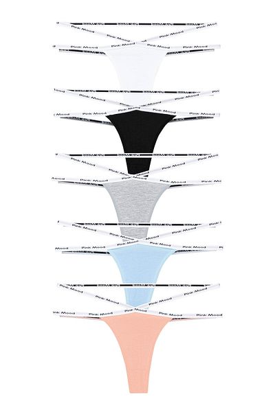 pink mood Double Rope Detailed Cotton Sexy Sports Thong 5 Pack