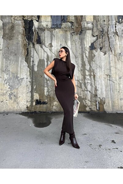 Ekim Store Vatkalı Yırtmaçlı Midi Elbise