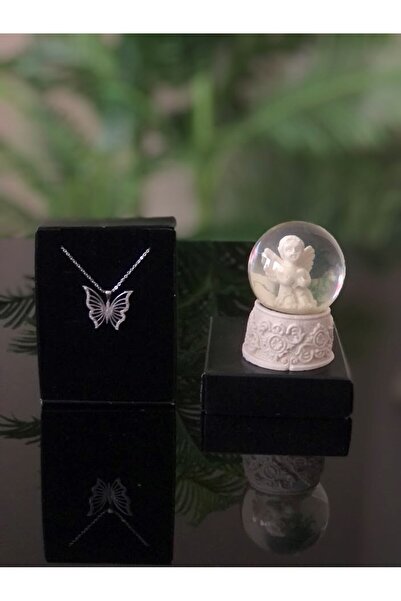 Masalsı Concept Kelebekli Gold Kolye Ve Kar Küresi Sevgililer Günü Hediyesi D...
