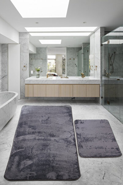 Teksev Relax Anthracite Μεγάλο Μέγεθος 80x150 + 50x80 cm Σετ 2 Χαλιών Μπάνιου Αντιολισθητικό Σετ Τουαλέτας