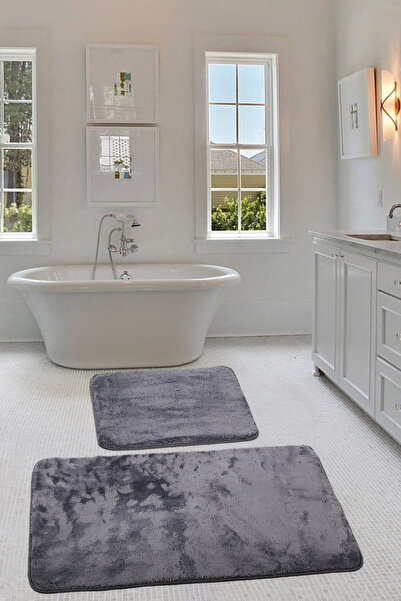 Teksev Relax Antracit Cornered 60x100 + 50x60 cm Set Covoraș de baie Pufidik 2 piese Scaun de toaletă antiderapant