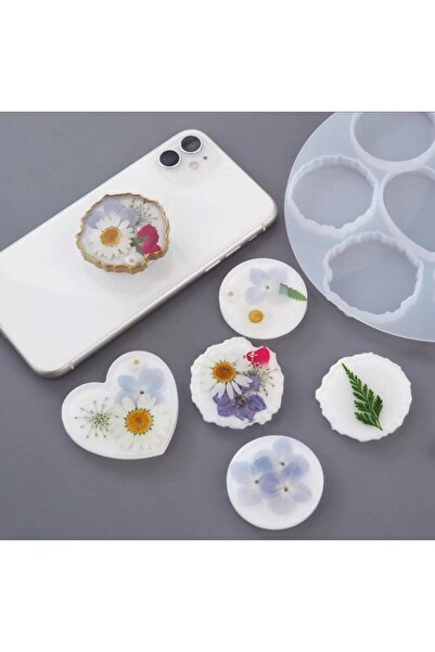 adarya Epoksi Kalp,yuvarlak Ve Tırtıklı Yuvarlak Telefon Tutacağı Silikon Kal...