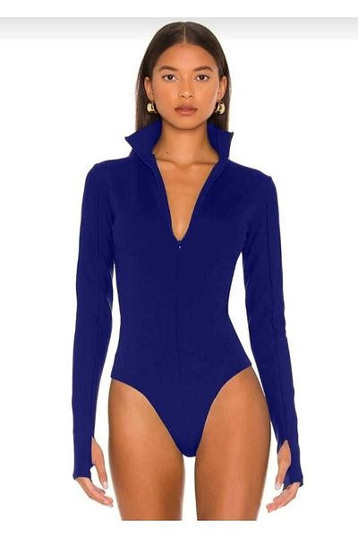 Zagrep Γυναικείο κορμάκι Saks Blue με κρυφό φερμουάρ με μεταξωτό ζέρσεϊ