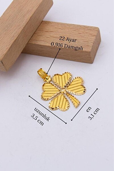 latif kuyumcu 22 Ayar Altın Kolye Füzyon Döküm Yoncalı Kolye Ucu Ve Halat Zincir