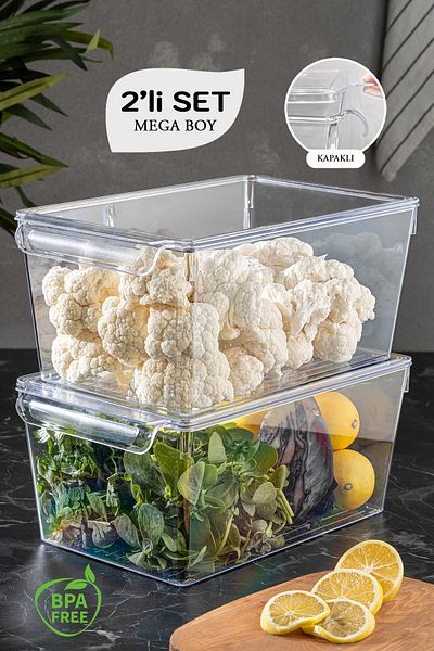 Meleni Home Mega Size 2-Piece Kitchen Closet Organizer with Lid - Refrigerator and Vegetable Fruit Organizer