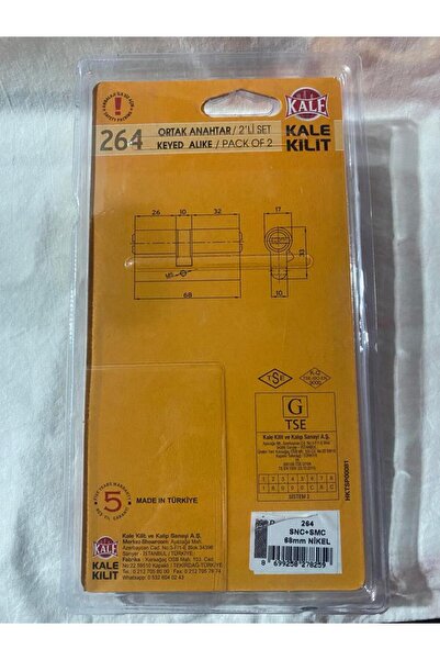 KALE Kilit Çelik Kapı Göbeği Set Ikiz Barel 264 68mm 164snc Smc