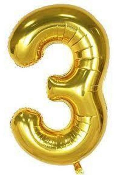 Deniz Party Store 34" Inch 76-80 Cm ( 3 ) Three Number Foil Balloon Gold