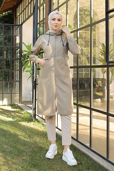benguen 1265 Pocket Detailed Trench Coat Mink