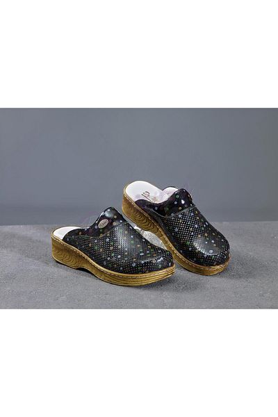 Dr. Mitra Wooden Look Sabo Slippers 607 Black