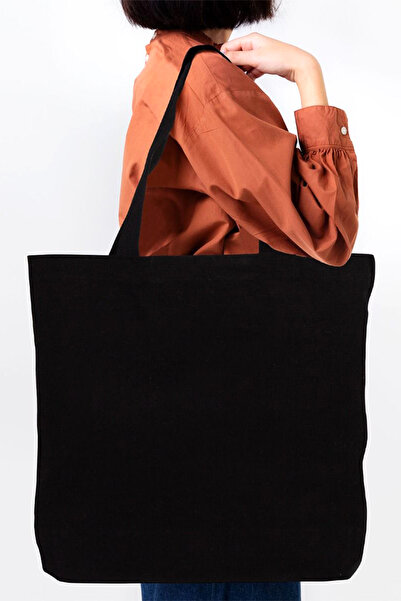 Bammerz Kanvas Alışveriş/plaj Çantası Iç Cepli Örgü Kulp | Siyah Kanvas Çanta...