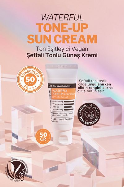 DERMA FACTORY Vegan Sun Cream - Peach Tone, Tone Equalizer, Water Resistant, 50GR Derma Factory Waterful Sun Cream