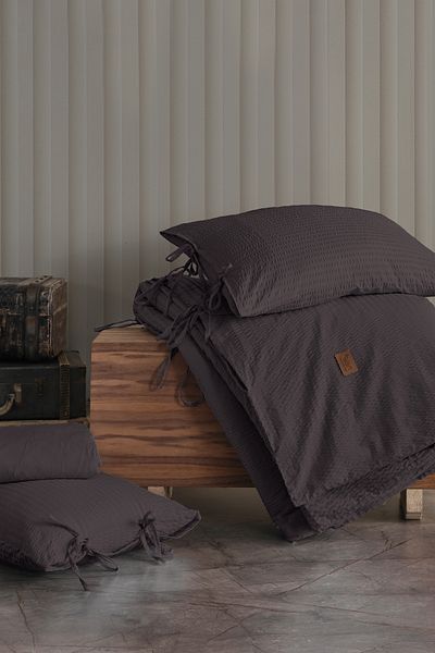 Elart Fitted Duvet cover set double 100% natural cotton ranfors 4 pieces Cool Anthracite