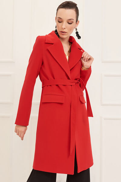 Pitti Kadın Kırmızı Kısa Düğmeli Bağlamalı Kaban 70521..
