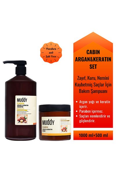 Muddy Argan and Keratin Cabin Shampoo - 1000 ml and 500 ml Mask
