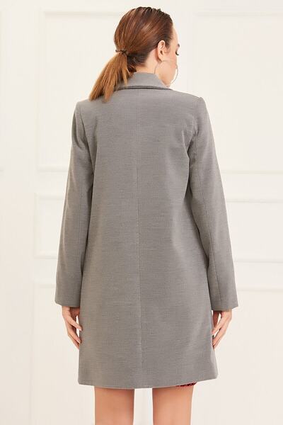 Pitti Women's Gray Oversize Buttoned Short Coat 70492