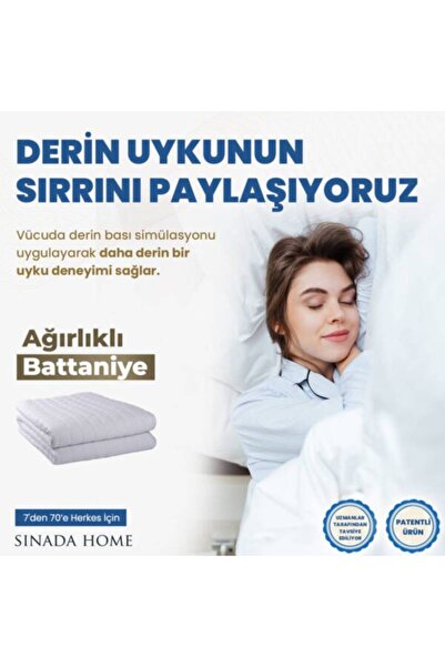 Sinada Home Ağırlıklı Battaniye/yorgan Tek Kişilik 155x215 Pamuk Saten 8 Kg Beyaz 4 Mevsim