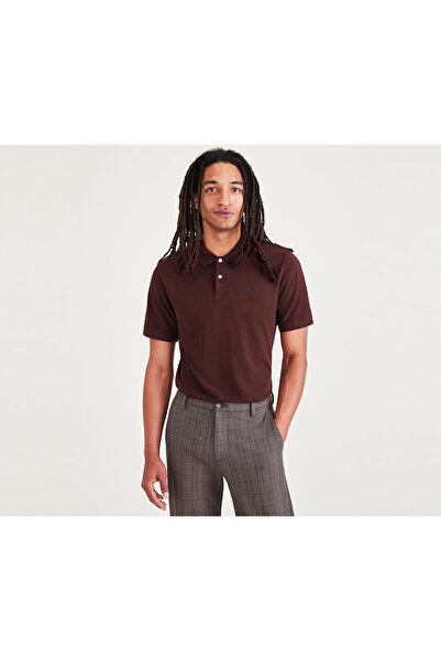 Dockers Μπλουζάκι πόλο με κολάρο με ραβδώσεις καφέ