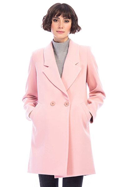 Pitti Women's Baby Pink Oversize Buttoned Short Coat 70492
