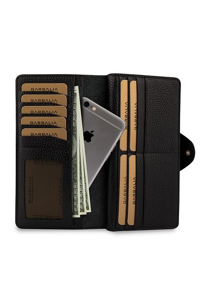 Garbalia Unisex Black Genuine Leather Portfolio Wallet Martha