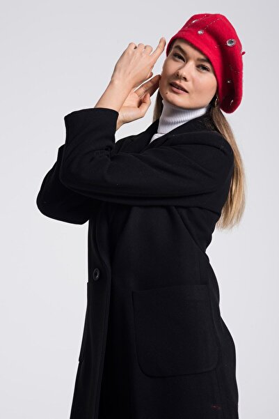 Pitti Women's Black Stamped Buttoned Coat 70581